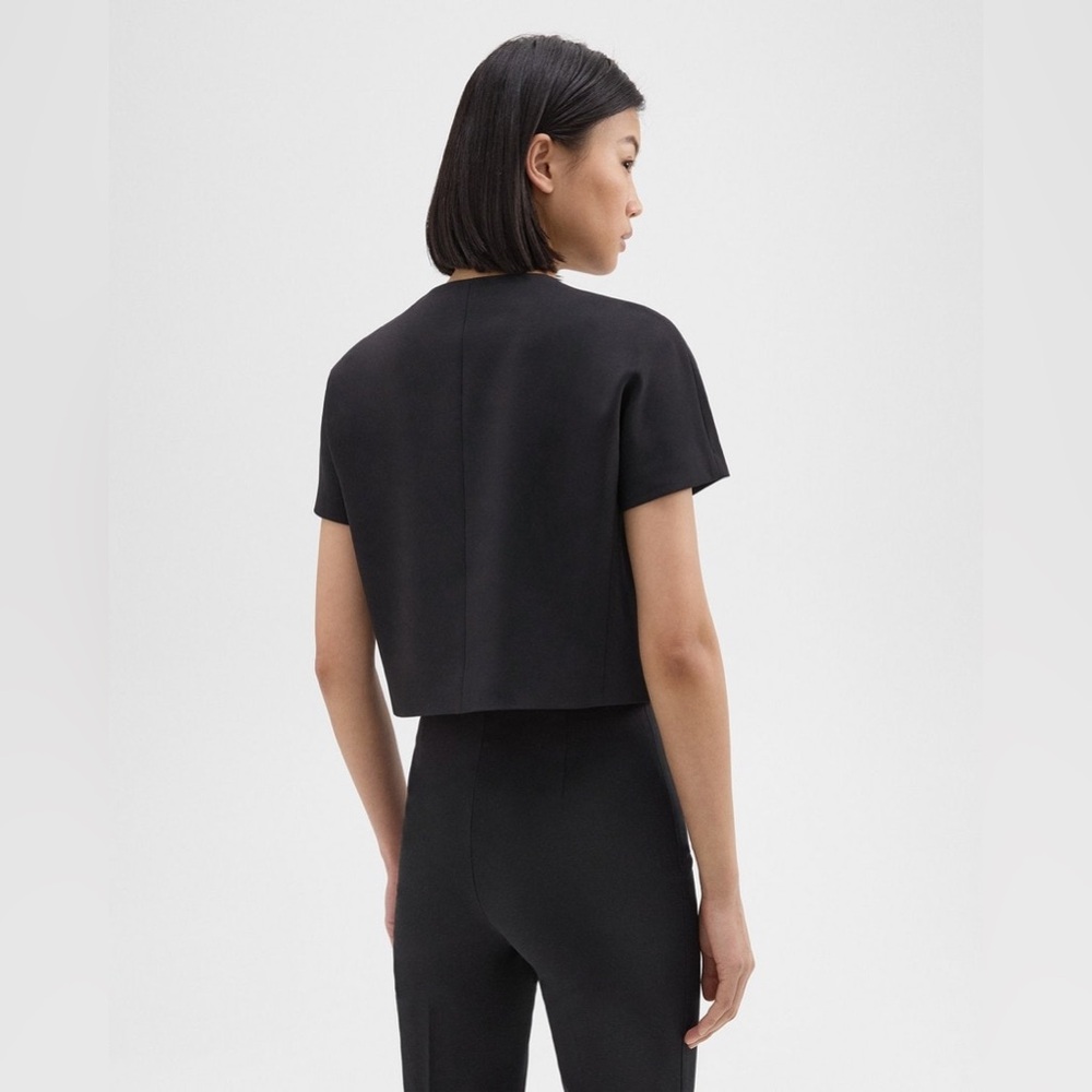 THEORY Double-Breasted Crop Top in Crepe - Picture 3 of 6